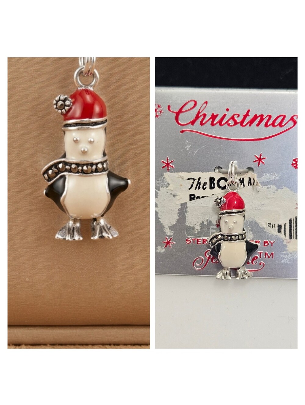 Vintage Jezlaine Sterling Silver Enamel Christmas Penguin Charm NWT